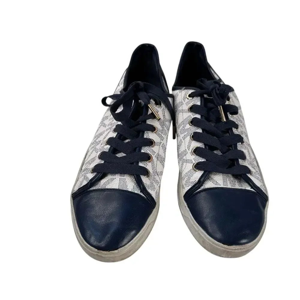KORS Michael Kors Navy White Signature Sneakers Womens 10 Monogram Casual